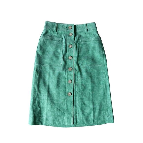 J.Crew Button-front skirt linen Blend Size 2 Green NO BELT - Picture 2 of 10